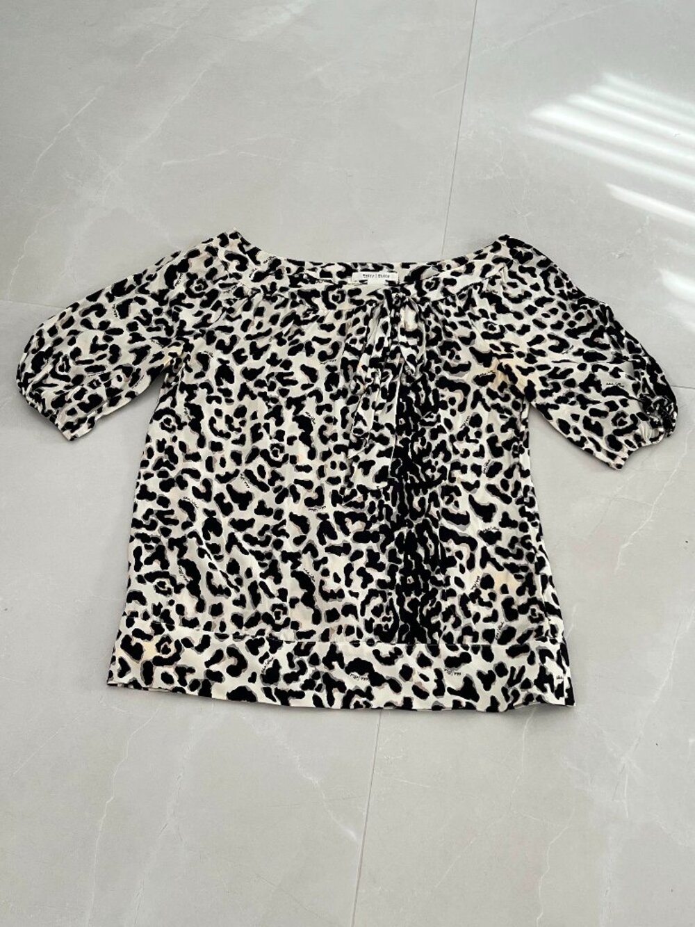 White House | Black Market Leopard Print Off-Shoulder Tie Blouse (Size S)